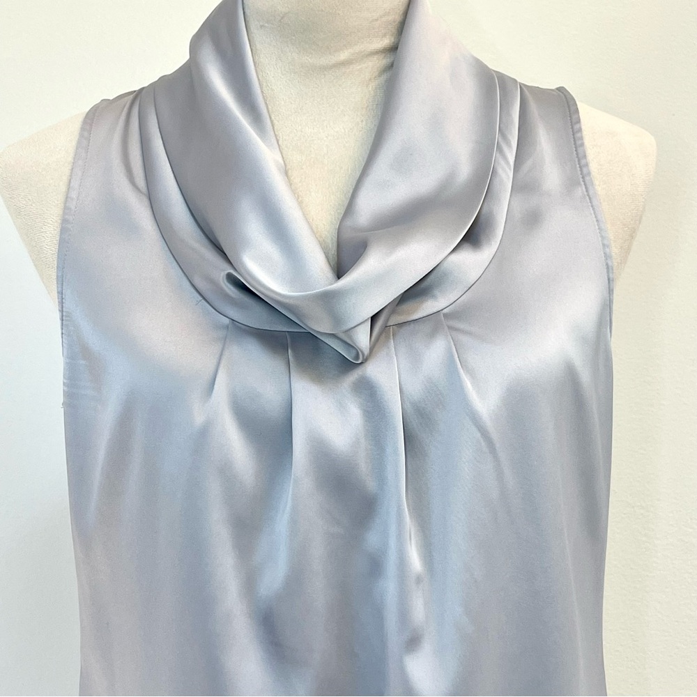 Ann Taylor Silver Cowl Neck Sleeveless Blouse XS Satin Look - Picture 4 of 8